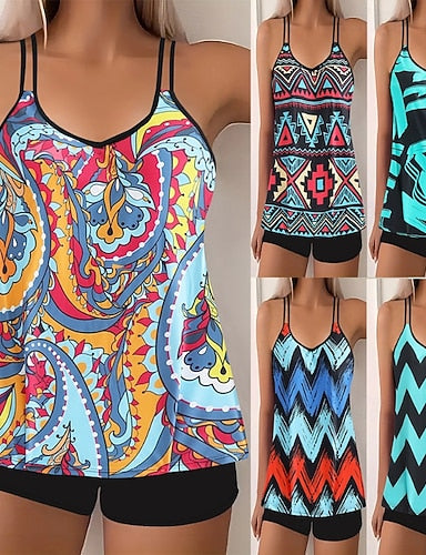 Swimwear 2 Piece Shorts Swimsuit Backless Vacation Beach Wear V Neck Sleeveless Bathing Suits
