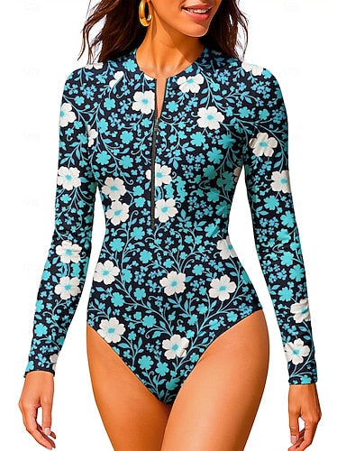 Regular Rash Guard Bathing Suit One Piece Swimsuit Color-blocking With Built in Bra Upf50+ Uv Protection Stretchy Long Sleeve Swimwear Bodysuit Surfing Beach Water Sports Summer