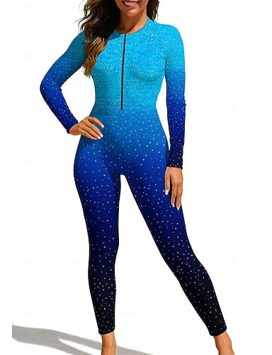 Regular Rash Guard Full Body Rash Guard Bathing Suit Gradient Ocean With Built in Bra Front Zip Uv Sun Protection Full Coverage Upf50+ Long Sleeve Full Body Swimwear Bodysuit Surfing