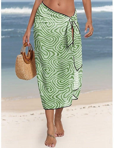 Cover Up Swimsuit Wrap Skirt Vacation Geometic Sleeveless Bathing Suits
