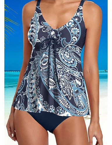 Swimwear Tankini Swimsuit Cool Stripe Striped Sleeveless Bathing Suits