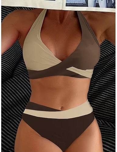 Bikini 2 Piece Swimsuit Colorblock Stylish Graphic Color Block Sleeveless Bathing Suits