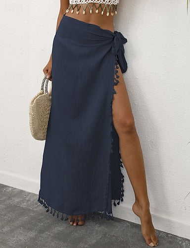 Swimwear Swim Dress Skirt Swimsuit Fringe Hem Vacation Beach Wear Color Sleeveless Bathing Suits