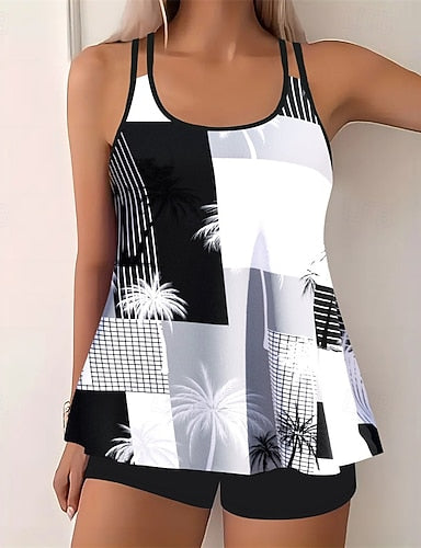 Tankini Two Piece Swimsuit Swimwear Swimwear Black White Breathable Quick Dry Lightweight Sleeveless - Swimming Surfing Beach Summer Spring